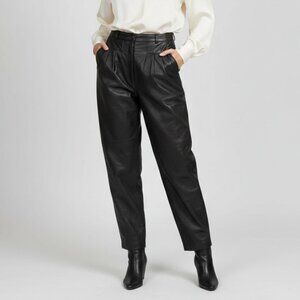 Toffs Pants Women Size 30 Black 100% Genuine Leather 1980's High Rise Pleated
